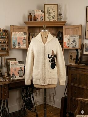 VTG Handknit Mary Maxim Bighorn Sheep Sweater Jacket - Cabin Core